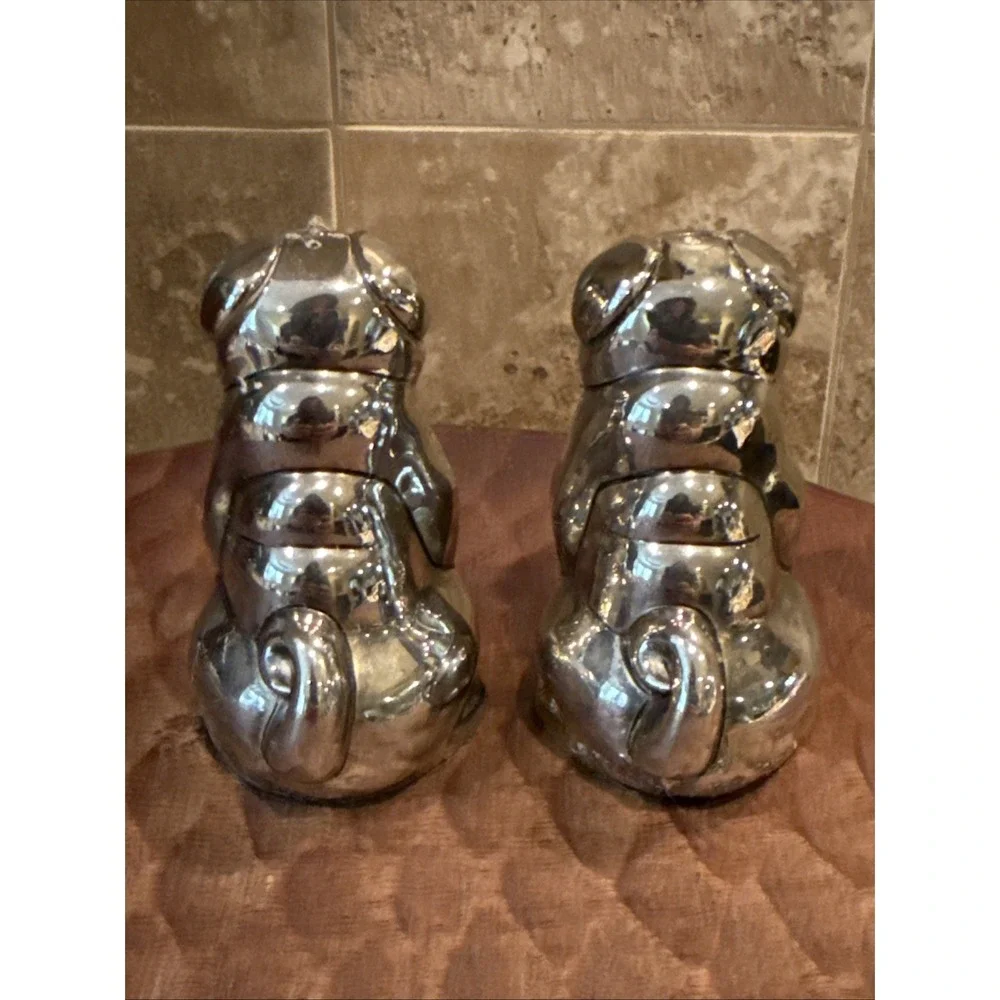 Pug Salt & Pepper Shakers Vintage Dog Godinger Silver Plate With Nickel CUTE!
